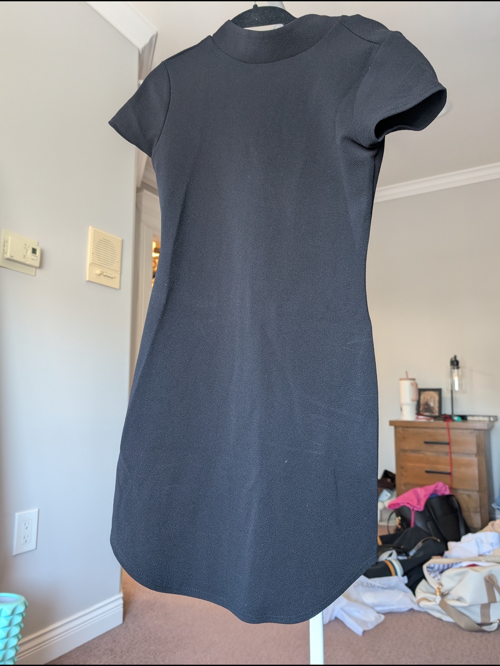 Classic Black Short-Sleeve Shift Dress
